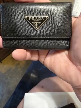 Prada Black Saffiano Card Holder with Gold Hardware